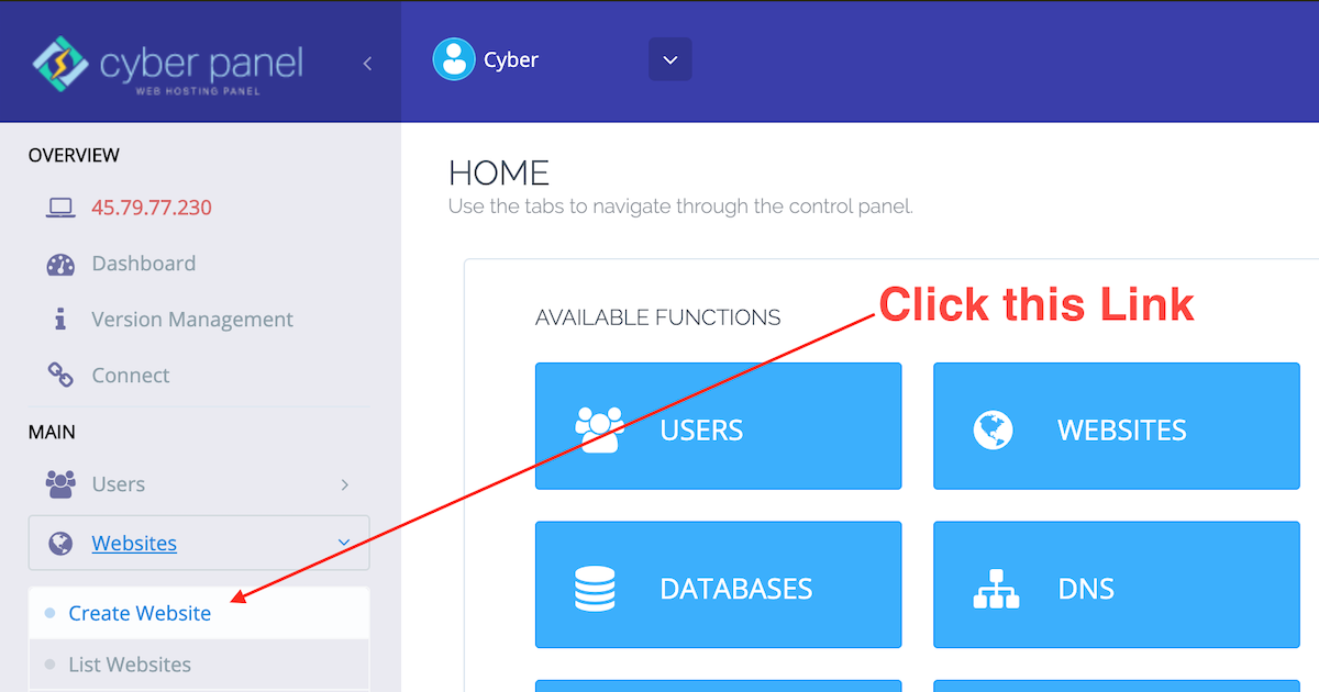CyberPanel Create Website