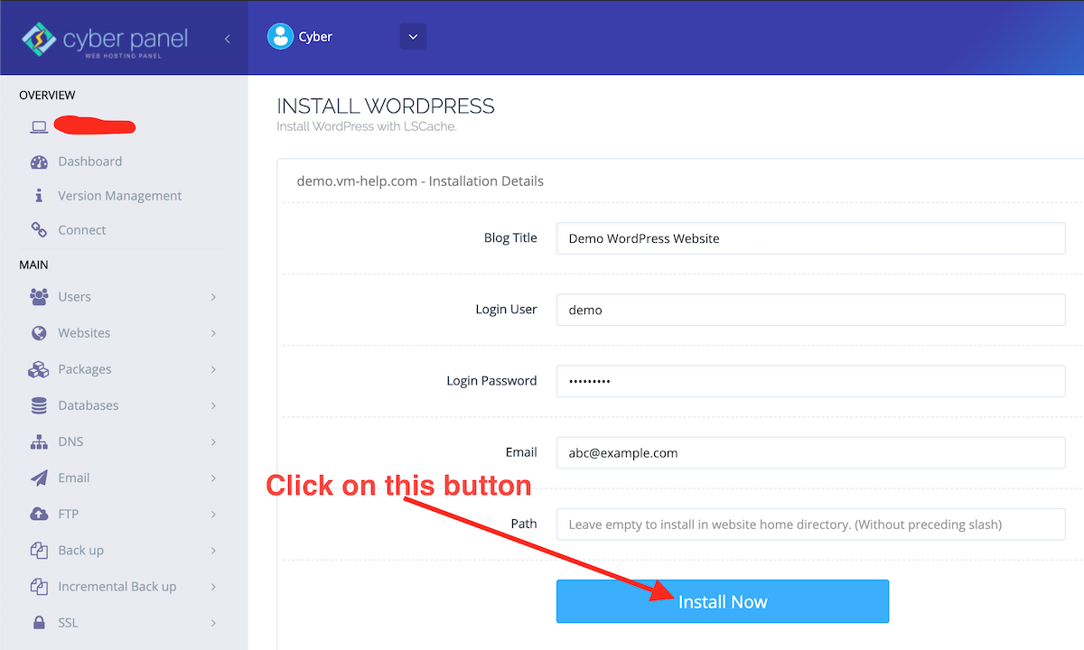 CyberPanel WordPress Installation Options