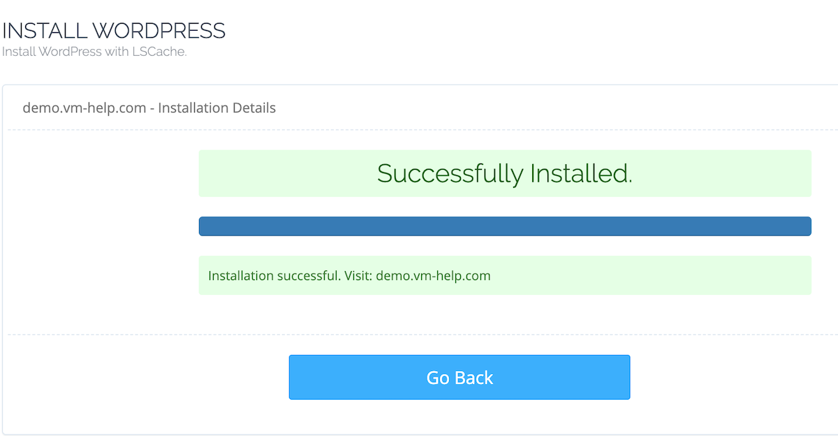 CyberPanel WordPress Successful Installation