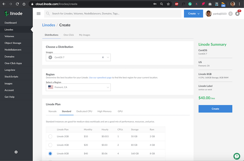 Create New Linode Vps Options