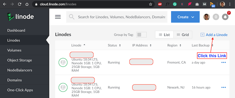 Linode Dashboard